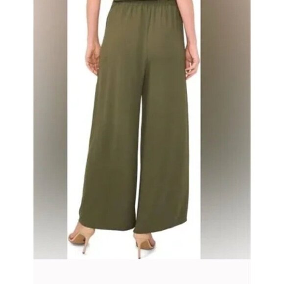 CeCe Size 2X Light Olive Women's Overlap Tie Front Wide Leg Soft Pants. New - Picture 3 of 6